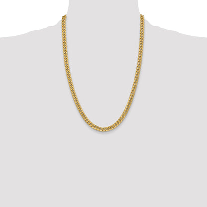 24 Inch 14K Yellow Gold 6mm Semi Solid Miami Cuban Chain Necklace