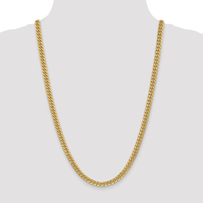 26 Inch 14K Yellow Gold 6mm Semi Solid Miami Cuban Chain Necklace