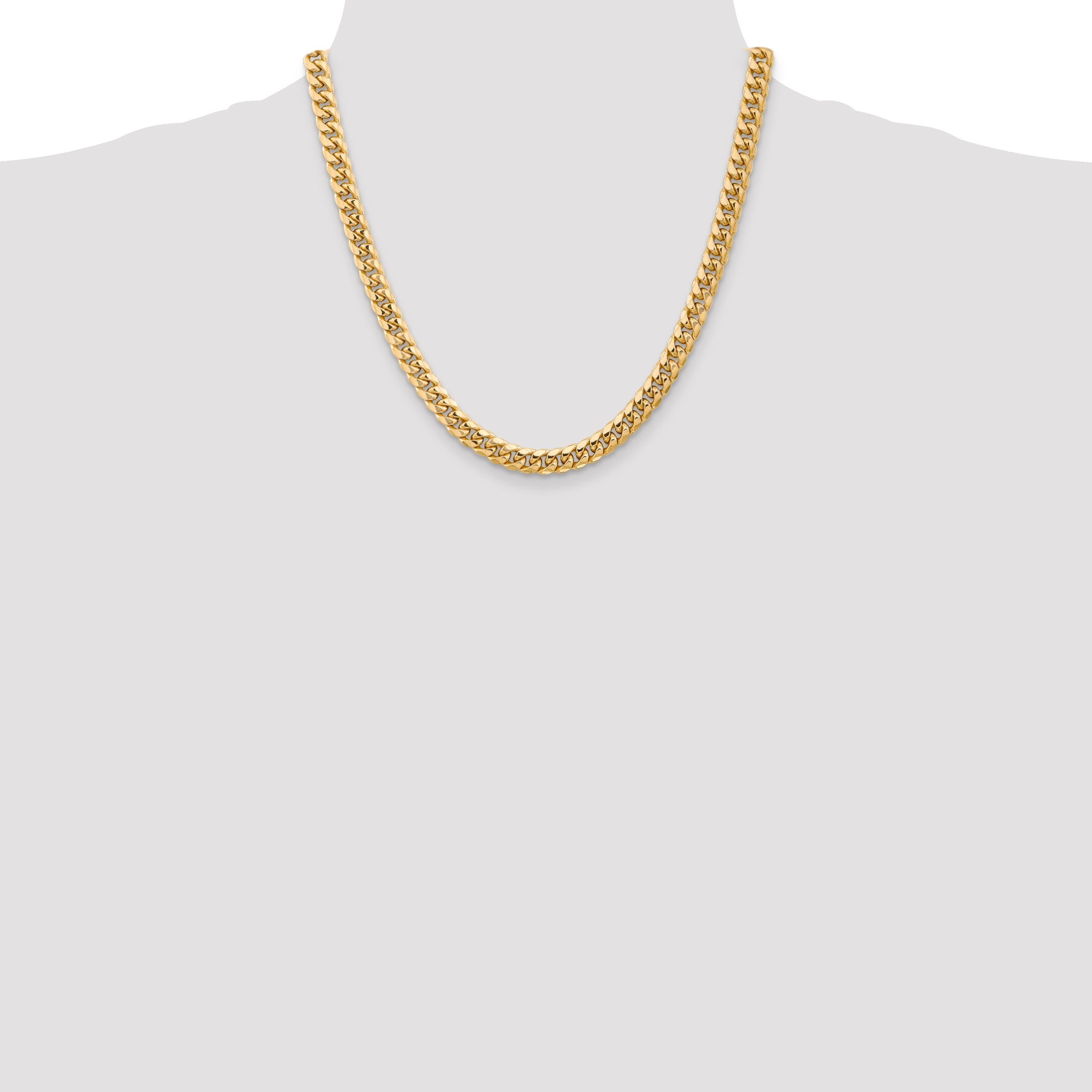 2 Inch 14K Yellow Gold 6.75mm Semi Solid Miami Cuban Chain Necklace