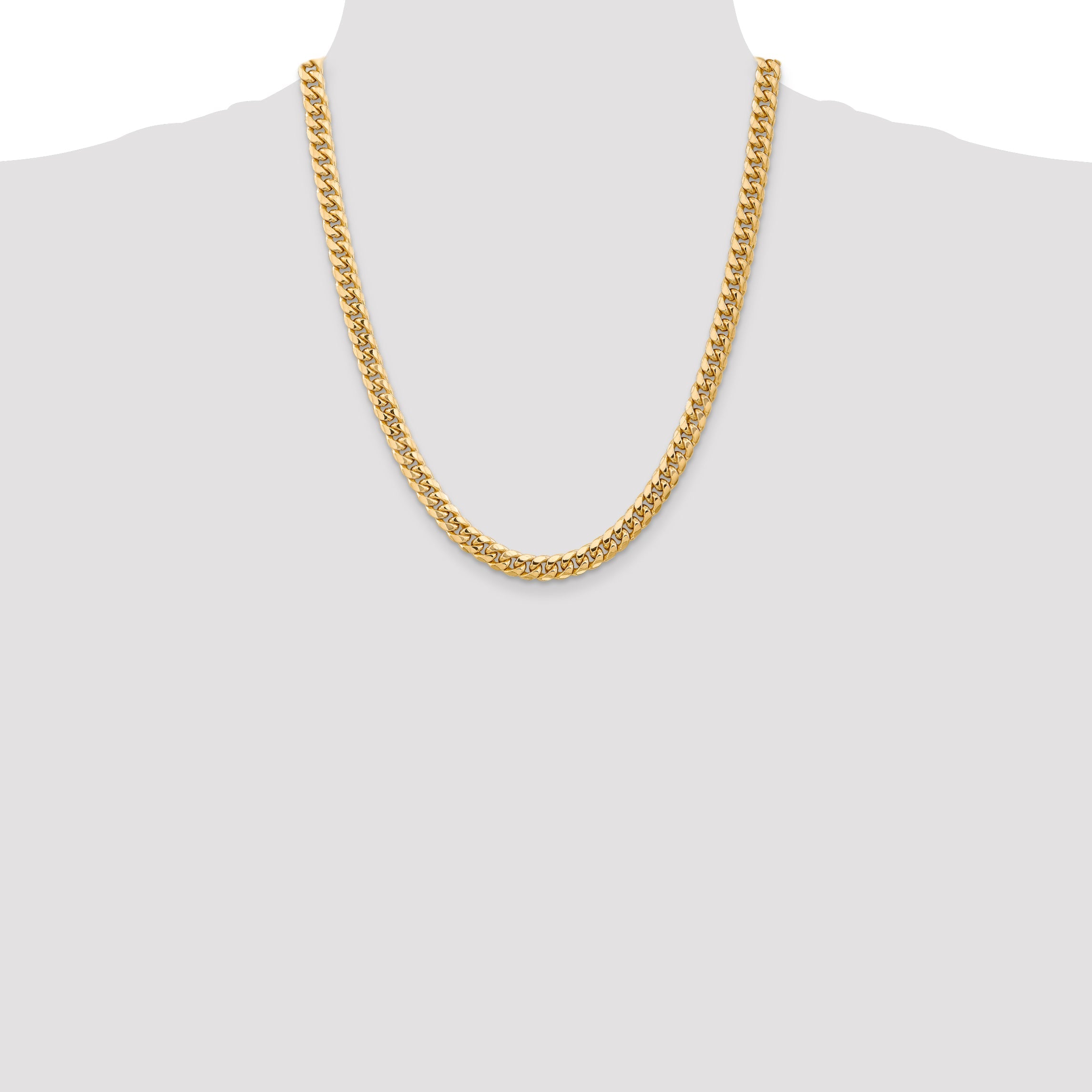 22 Inch 14K Yellow Gold 6.75mm Semi Solid Miami Cuban Chain Necklace