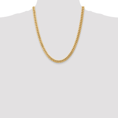 22 Inch 14K Yellow Gold 6.75mm Semi Solid Miami Cuban Chain Necklace