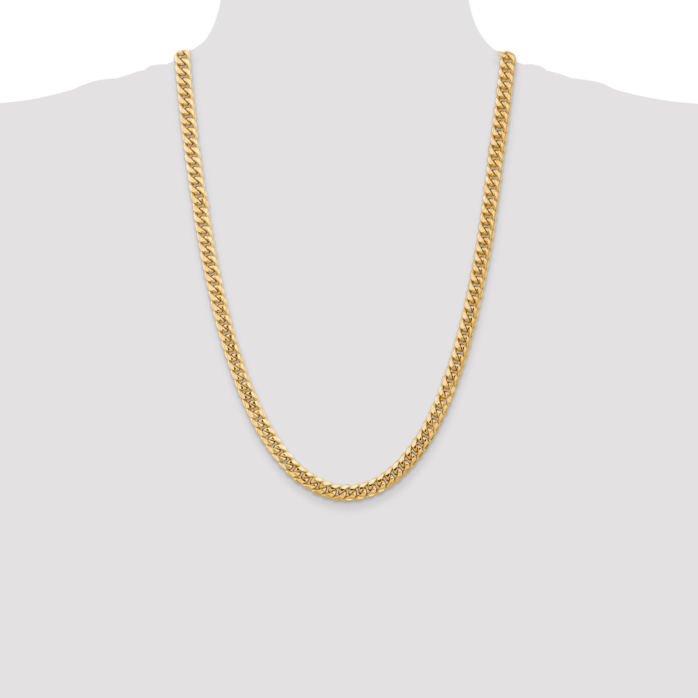 26 Inch 14K Yellow Gold 6.75mm Semi Solid Miami Cuban Chain Necklace