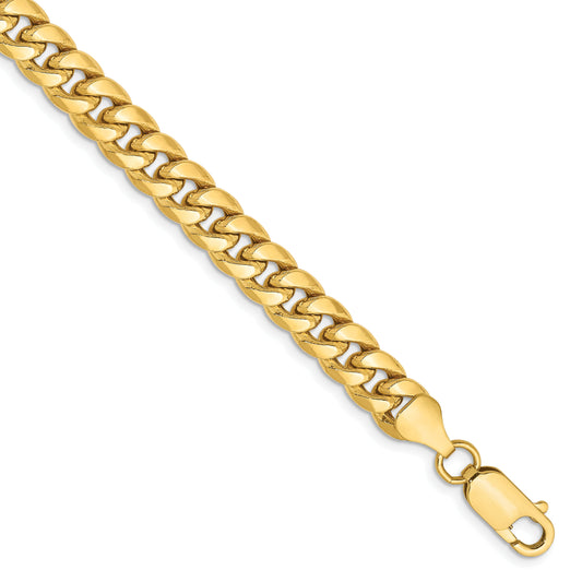 7 Inch 14K Yellow Gold 6.75mm Semi Solid Miami Cuban Chain Bracelet