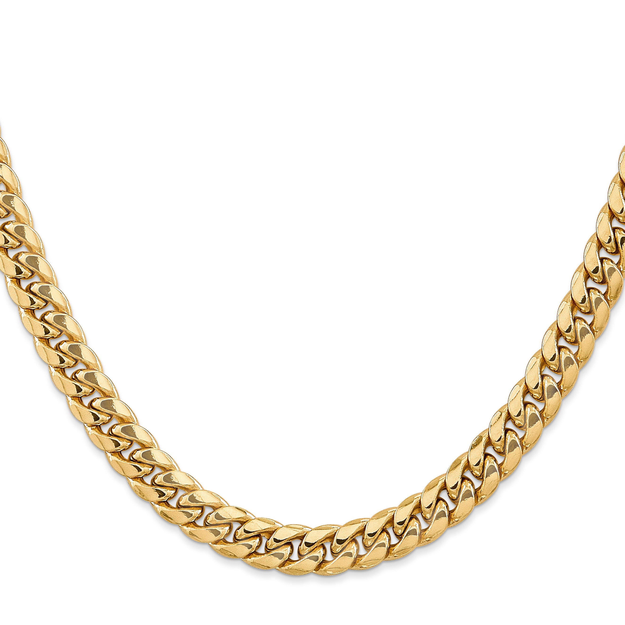 26 Inch 14K Yellow Gold 7.3mm Semi Solid Miami Cuban Chain Necklace