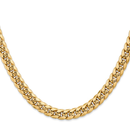 24 Inch 14K Yellow Gold 7.3mm Semi Solid Miami Cuban Chain Necklace