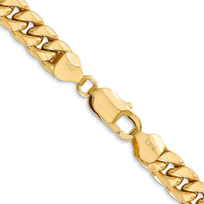 26 Inch 14K Yellow Gold 7.3mm Semi Solid Miami Cuban Chain Necklace
