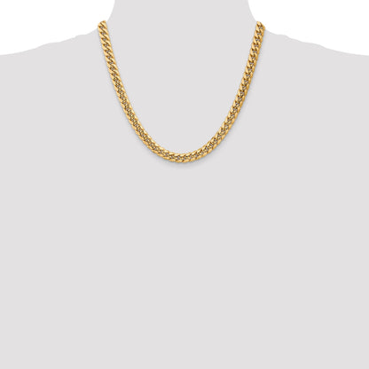 2 Inch 14K Yellow Gold 7.3mm Semi Solid Miami Cuban Chain Necklace