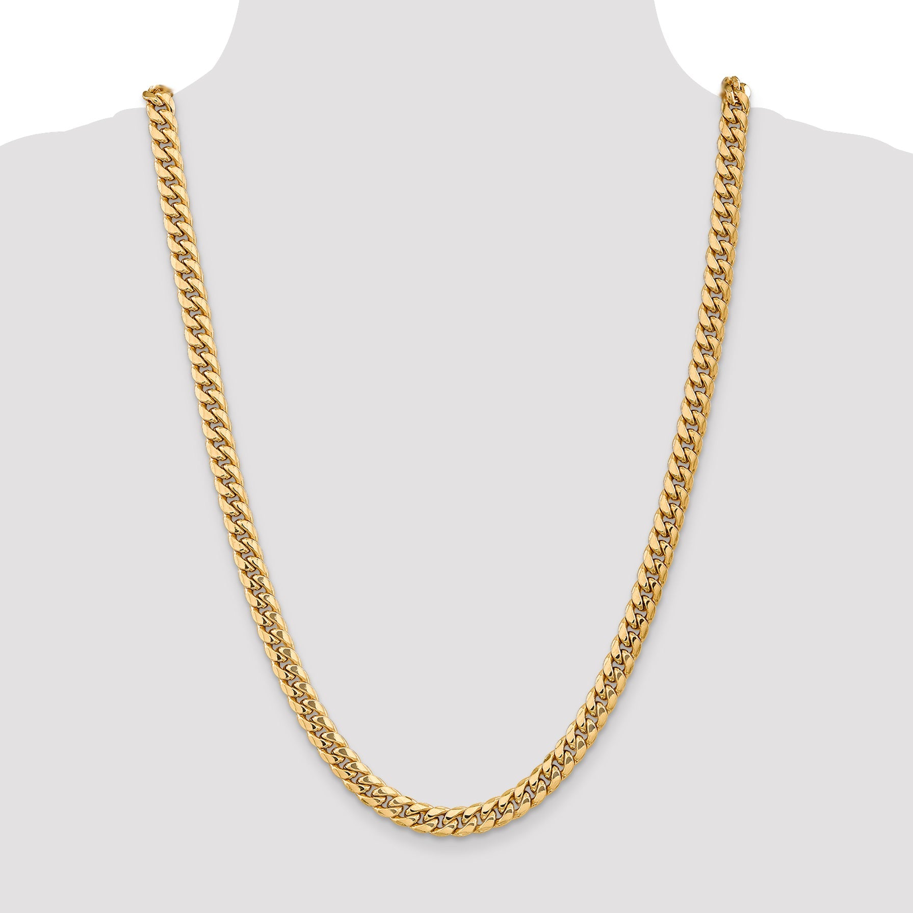 26 Inch 14K Yellow Gold 7.3mm Semi Solid Miami Cuban Chain Necklace