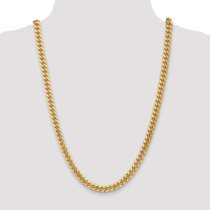 26 Inch 14K Yellow Gold 7.3mm Semi Solid Miami Cuban Chain Necklace