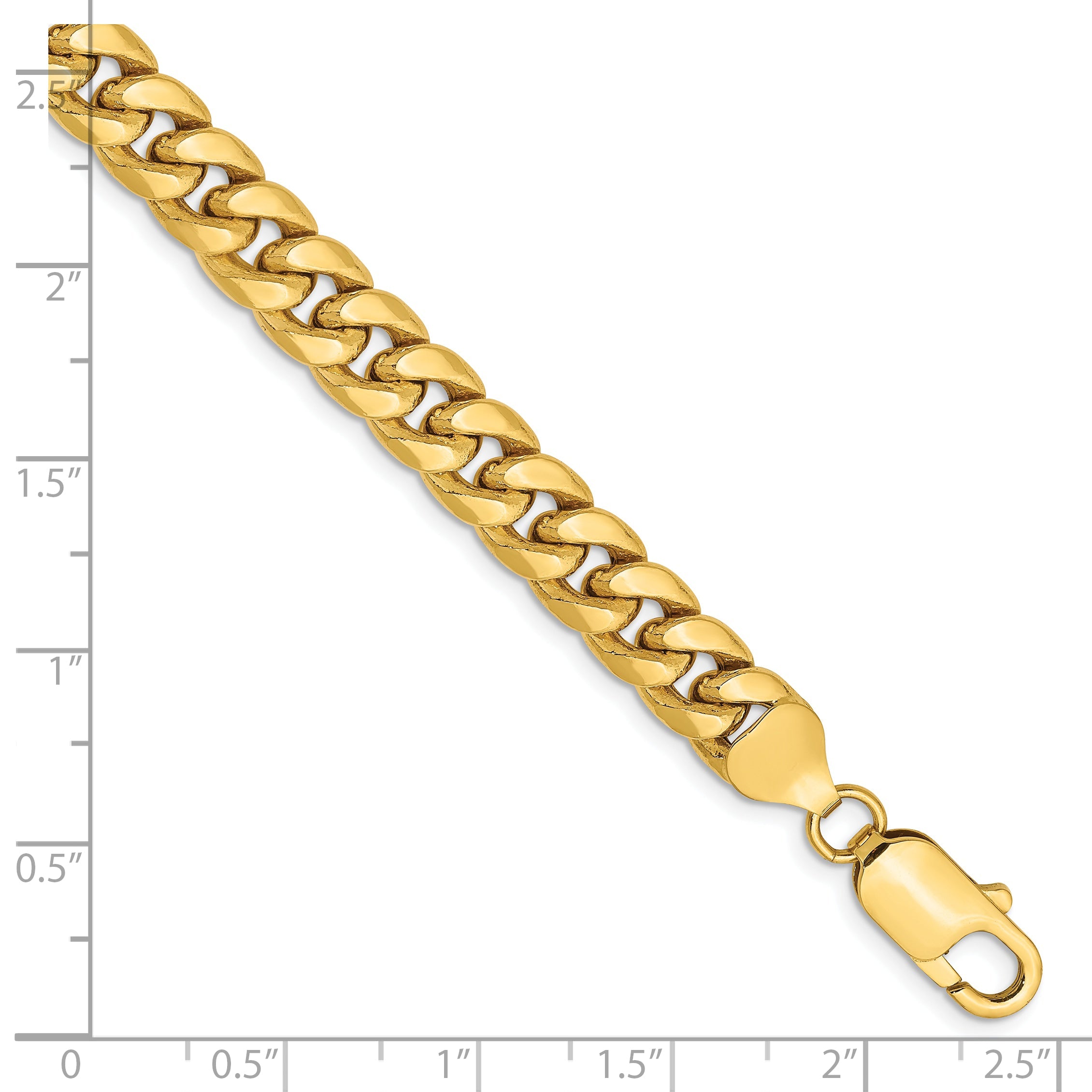 8 Inch 14K Yellow Gold 7.3mm Semi Solid Miami Cuban Chain Bracelet