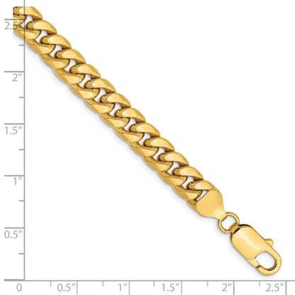 7 Inch 14K Yellow Gold 7.3mm Semi Solid Miami Cuban Chain Bracelet