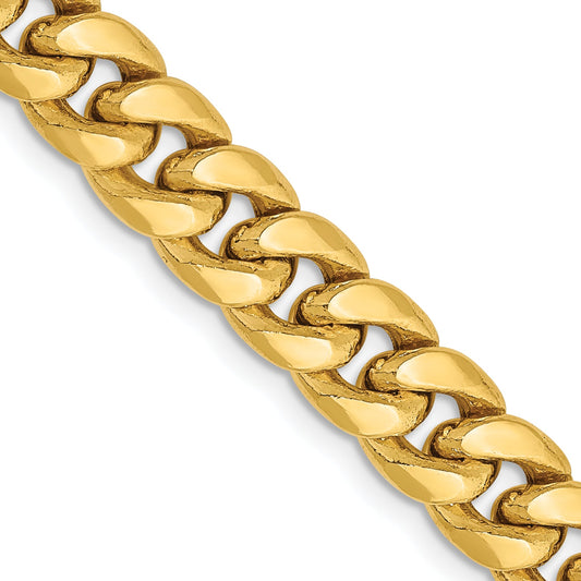 24 Inch 14K Yellow Gold 7.3mm Semi Solid Miami Cuban Chain Necklace