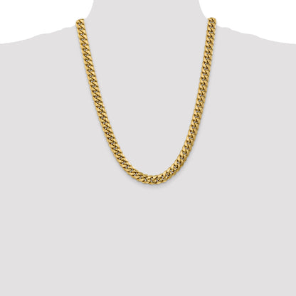 24 Inch 14K Yellow Gold 9.3mm Semi Solid Miami Cuban Chain Necklace