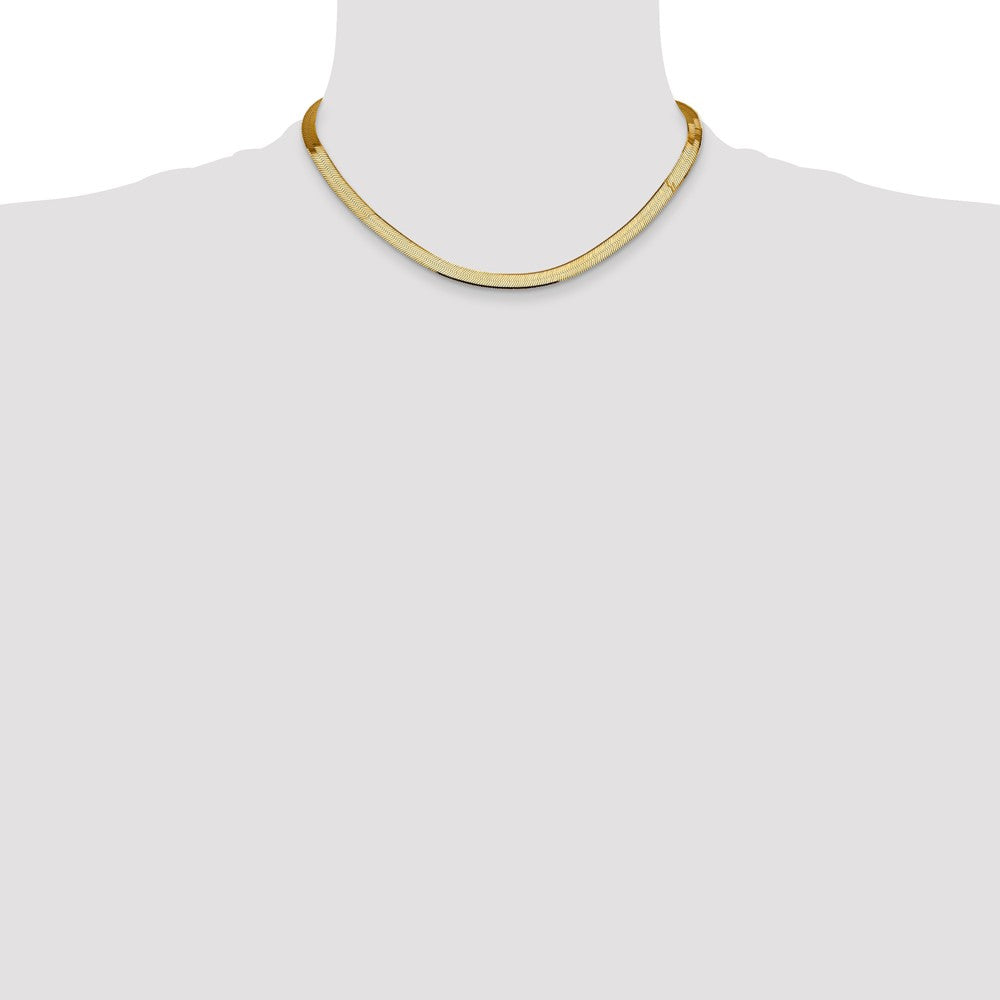 16 Inch 14K Yellow Gold 5.5mm Silky Herringbone Chain Necklace
