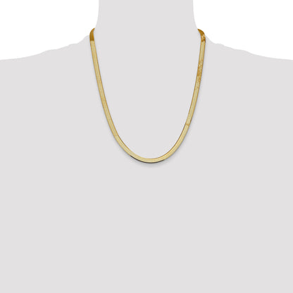 22 Inch 14K Yellow Gold 5.5mm Silky Herringbone Chain Necklace