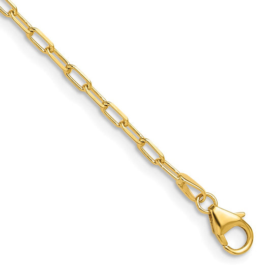 7 Inch 14K Yellow Gold 2.2mm Solid Beveled D/C Paperclip Chain Bracelet