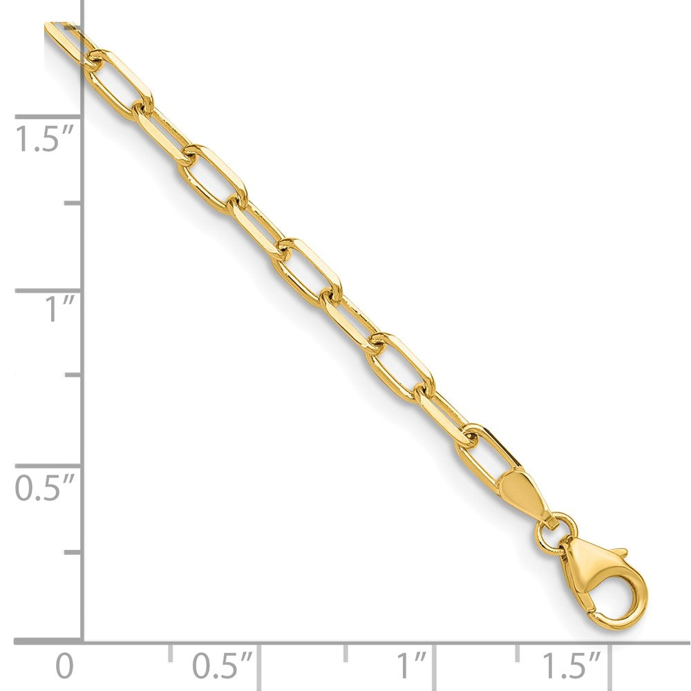 7 Inch 14K Yellow Gold 3.0mm Solid Beveled D/C Paperclip Chain Bracelet