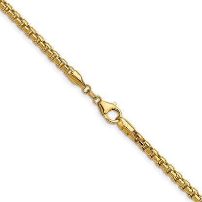 2 Inch 14K Yellow Gold 3.7mm Semi Solid D/C Round Box Chain Necklace