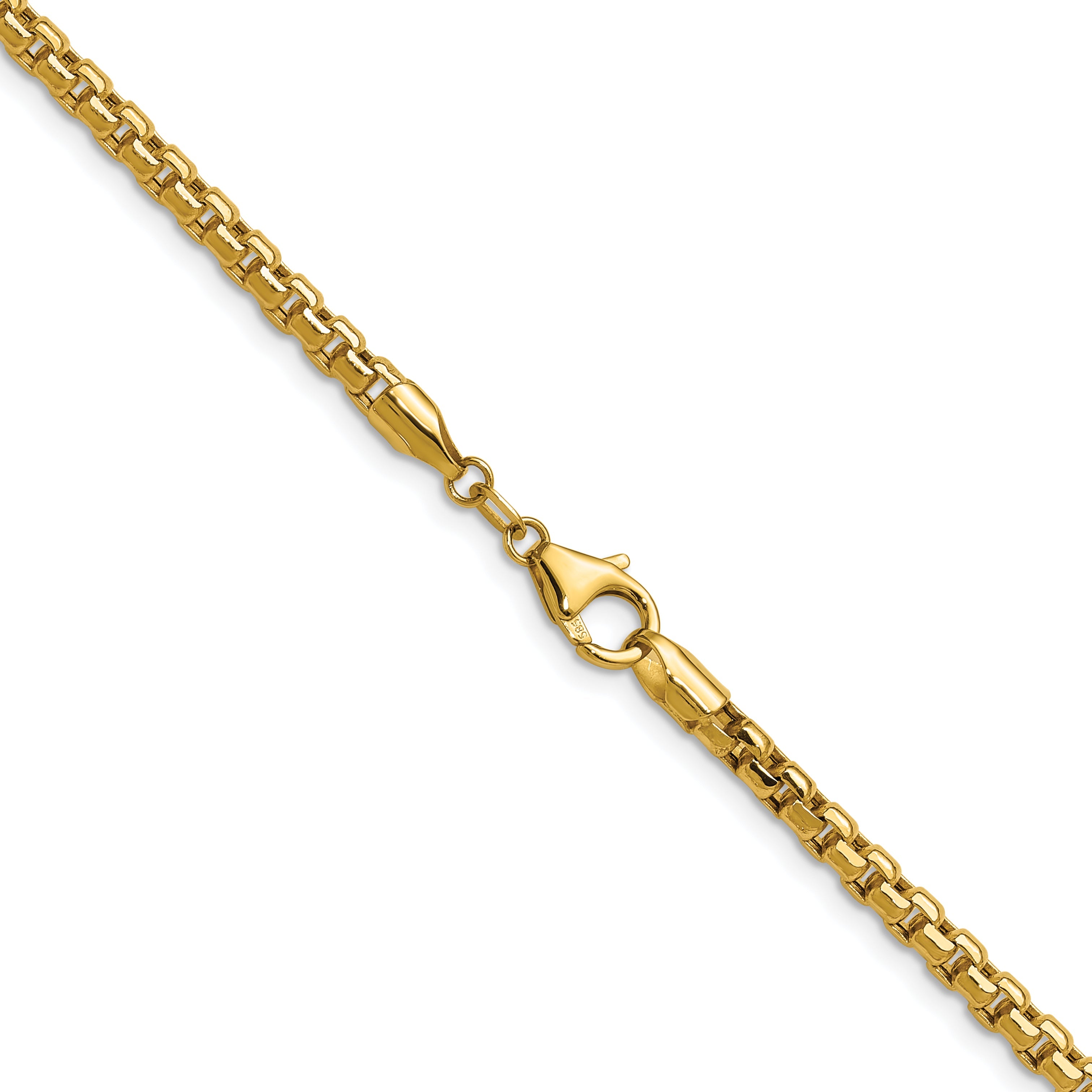 22 Inch 14K Yellow Gold 3.7mm Semi Solid D/C Round Box Chain Necklace