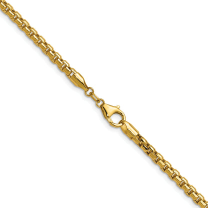 22 Inch 14K Yellow Gold 3.7mm Semi Solid D/C Round Box Chain Necklace