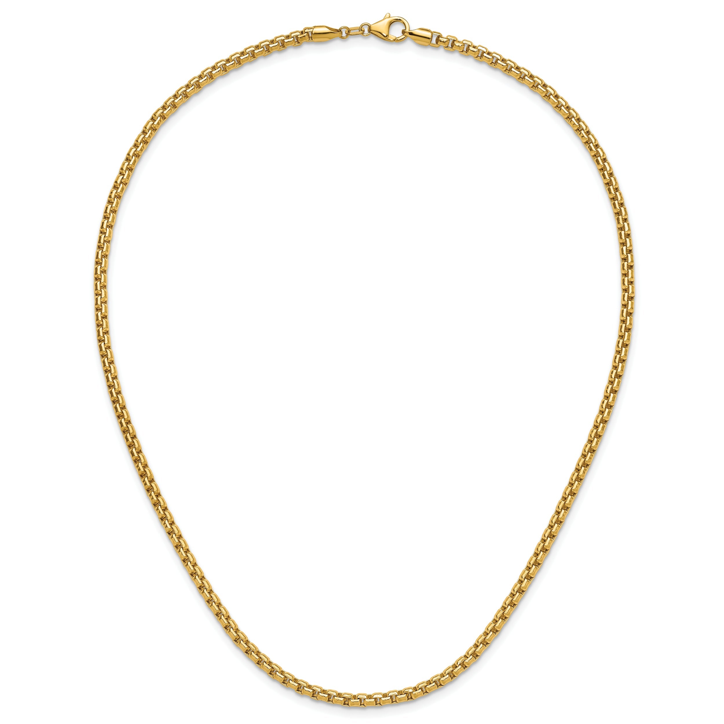 18 Inch 14K Yellow Gold 3.7mm Semi Solid D/C Round Box Chain Necklace