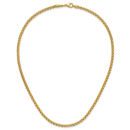 24 Inch 14K Yellow Gold 3.7mm Semi Solid D/C Round Box Chain Necklace