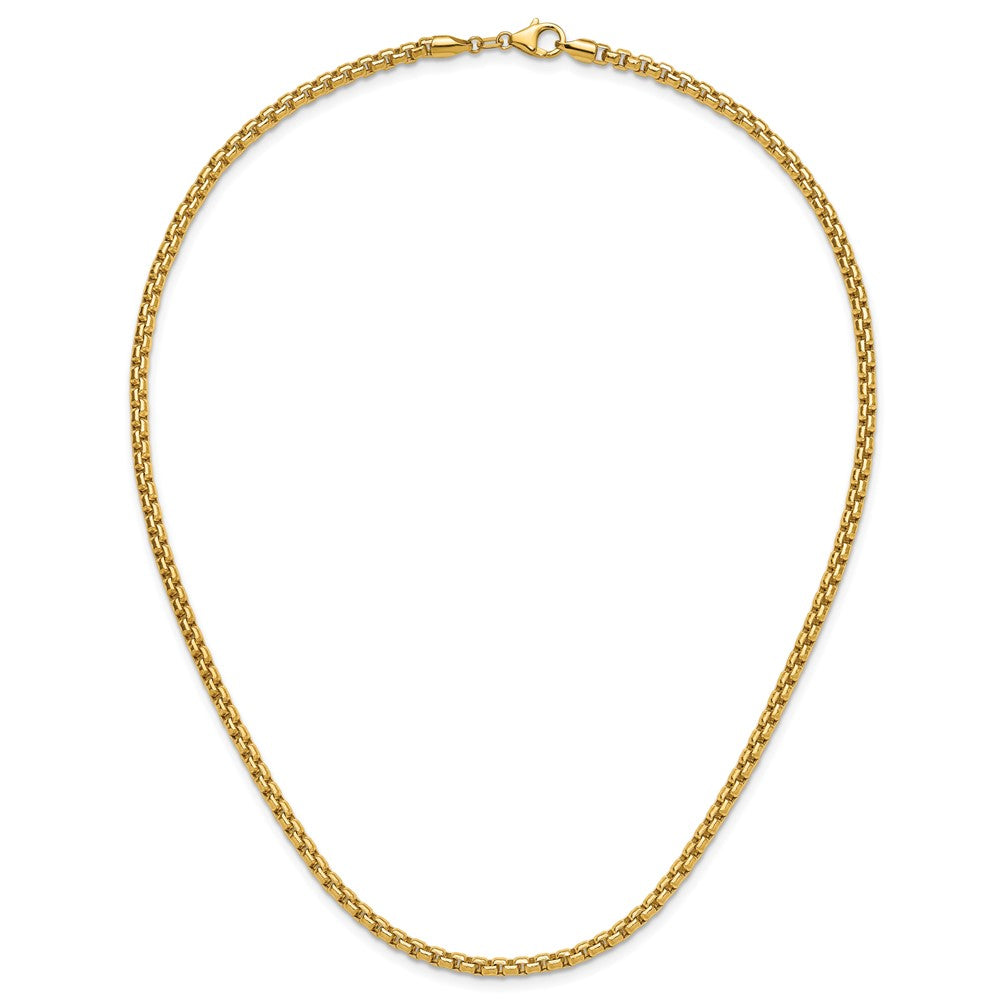 2 Inch 14K Yellow Gold 3.7mm Semi Solid D/C Round Box Chain Necklace