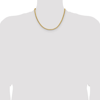 18 Inch 14K Yellow Gold 3.7mm Semi Solid D/C Round Box Chain Necklace