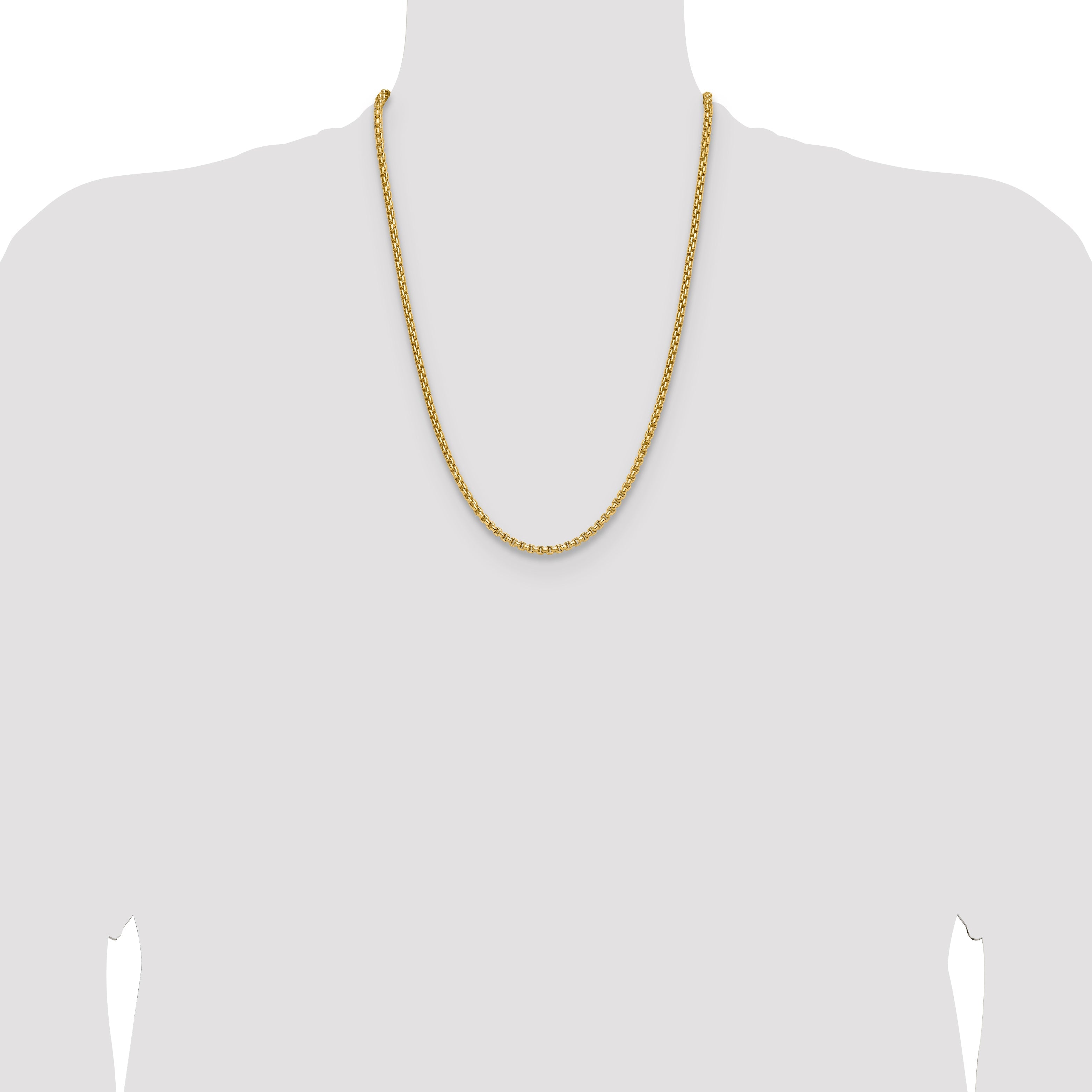 24 Inch 14K Yellow Gold 3.7mm Semi Solid D/C Round Box Chain Necklace