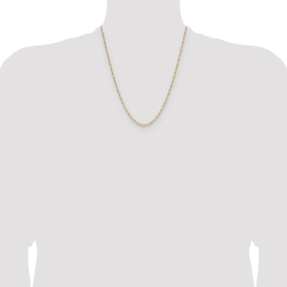 22 Inch 14K Yellow Gold 1.75mm D/C Open Long Link Cable Chain Necklace