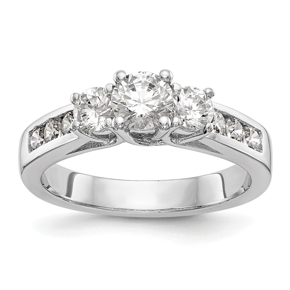14K White Gold 1 1/2 carat Lab Grown Diamond VS/SI+ G+ Round Complete Three Stone Engagement Ring