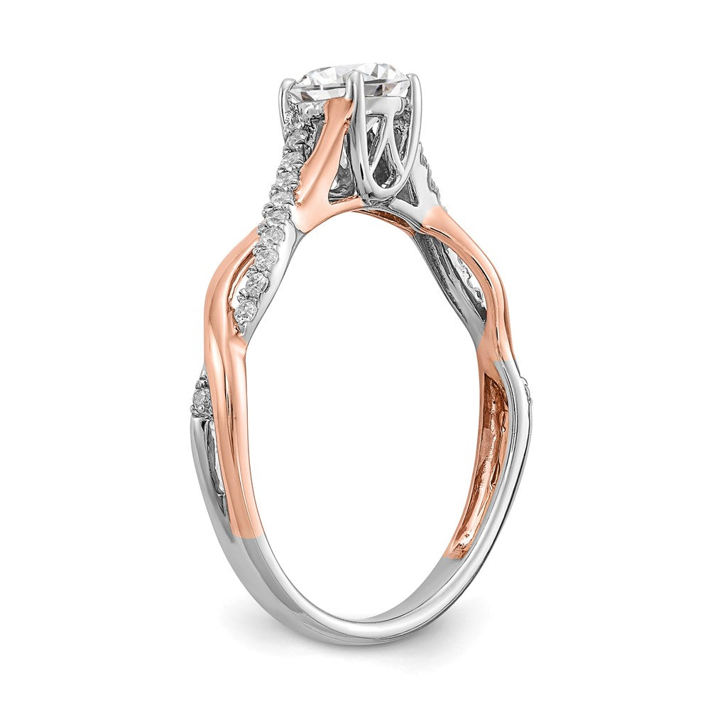 14K White and Rose Gold Criss-Cross (Holds 1/2 carat (5.2mm) Round Center) 1/8 carat Diamond Semi-mount Engagement Ring