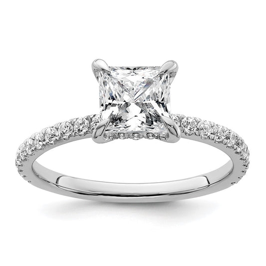 14K White Gold 2 carat Certified Lab Grown Diamond VS+ F+ Princess Complete Solitaire with Flair Engagement Ring