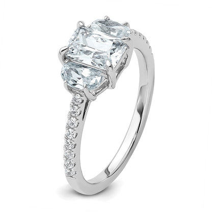 14K White Gold 3/4 carat Lab Grown Diamond VS+ F+Half Moon 1 carat Center Radiant Semi Mount Three Stone Engagement Ring