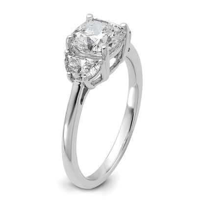 14K White Gold 2 carat Certified Lab Grown Diamond VS/SI+ G+ Complete Cushion and Half Moon Three Stone Engagement Ring