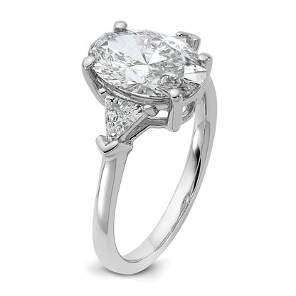 14K White Gold 3 1/8 carat Certified Lab Grown Diamond VS/SI+ G+ Complete Oval and Trillion Three Stone Engagement Ring