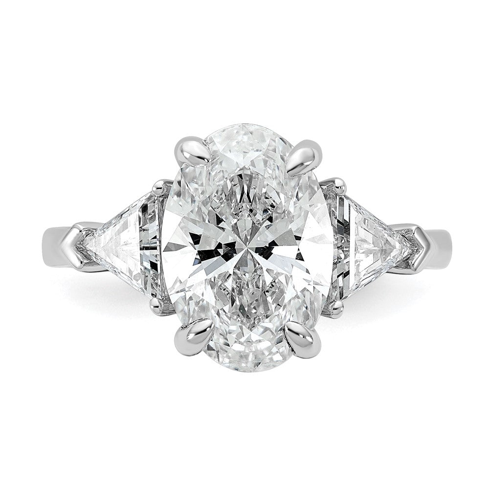14K White Gold 4 1/8 carat Certified Lab Grown Diamond VS/SI+ G+ Complete Oval and Trillion Three Stone Engagement Ring