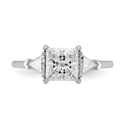 14K White Gold 2 carat Certified Lab Grown Diamond VS+ F+ Princess and Trillion Complete Three Stone Engagement Ring