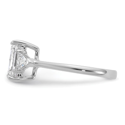 14K White Gold 1/2 carat Lab Grown Diamond VS+ F+ Triangle 2 carat Radiant Center Semi Mount Three Stone Engagement Ring