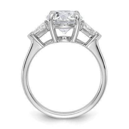 14K White Gold 3 1/8 carat Certified Lab Grown Diamond VS+ F+ Round and Triangle Complete Three Stone Engagement Ring