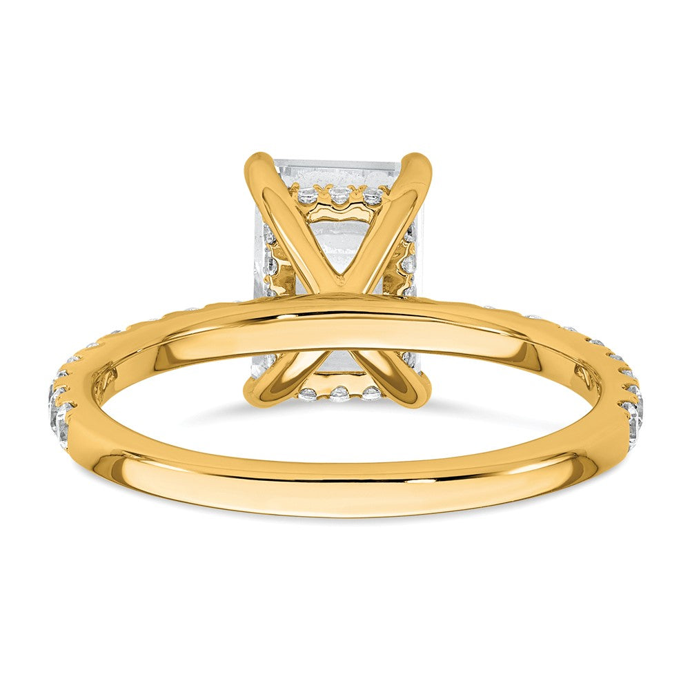 14K Yellow Gold 2 3/8 carat Certified Lab Grown Diamond VS/SI+ G+ Emerald Complete Solitaire with Flair Engagement Ring