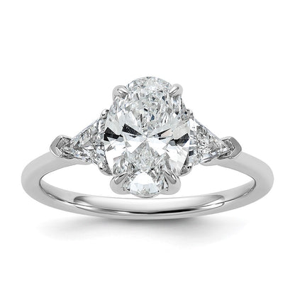 14K White Gold 1/2 carat Lab Grown Diamond VS+ F+ Trillion and 1 1/2 carat Oval Center Semi Mount Three Stone Engagement Ring