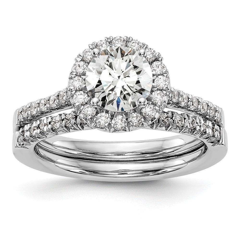 True Origin 14K White Gold 1/3 carat Lab Grown Diamond VS+ F+ Semi-Mount Round Halo Engagement Ring