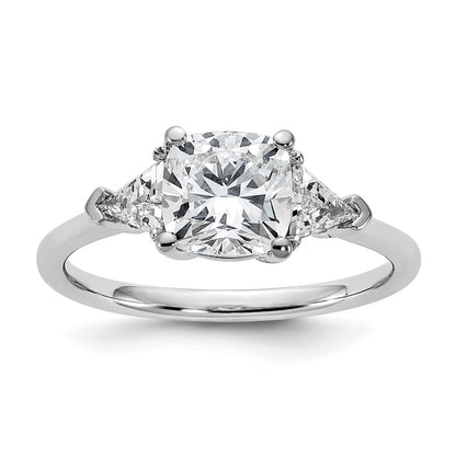 14K White Gold 2 carat Certified Lab Grown Diamond VS+ F+ Cushion and Triangle Complete Three Stone Engagement Ring