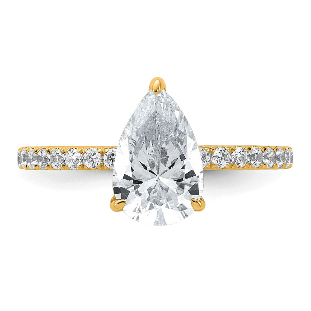 14K Yellow Gold 2 carat Certified Lab Grown Diamond VS/SI+ G+ Pear Complete Solitaire with Flair Engagement Ring