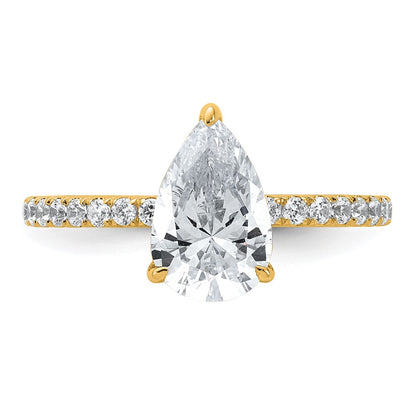 14K Yellow Gold 2 carat Certified Lab Grown Diamond VS/SI+ G+ Pear Complete Solitaire with Flair Engagement Ring