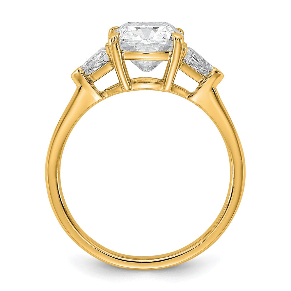 14K Yellow Gold 2 1/2 carat Certified Lab Grown Diamond VS/SI+ G+ Cushion and Triangle Complete Three Stone Engagement Ring