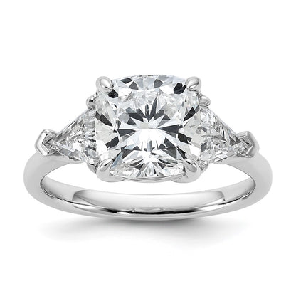 14K White Gold 1 carat Lab Grown Diamond VS+ F+ Triangle 3 carat Cushion Center Semi Mount Three Stone Engagement Ring