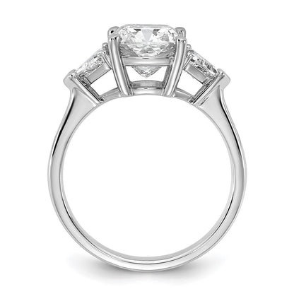 14K White Gold 5/8 carat Lab Grown Diamond VS/SI+ G+ Triangle 2 1/2 carat Cushion Center Semi Mount Three Stone Engagement Ring