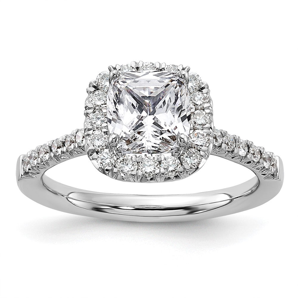 True Origin 14K White Gold 1/2 carat Lab Grown Diamond VS+ F+ Semi-Mount Cushion Halo Engagement Ring